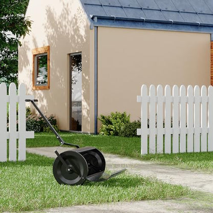 KYBOLT 24 Inch Compost Spreader with Adjustable Push Pole & Easy Open Door - Lightweights Metal Mesh Lawn Spreader for Peat Moss, Topsoil, Manure, Mulch | Durable & Rust-Proofs Garden Spreader Tools