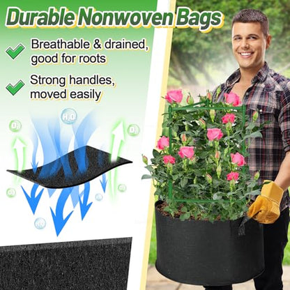 ANPHSIN Sturdy Triangle Tomato Cage with Movable 10 Gal Grow Bags, 3 Sets - style: 10 gallons