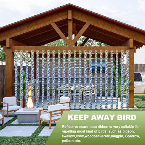 MECCANIXITY 984ft Long 1" Wide Green/Silver Dual Side Reflective Holographic Flash Bird Scare Tape Ribbon to Keep Birds Away, Hang Tie on Garden Farm Orchards Balcony Patio Yard Fence - color: Green Silver, size: 984ft x 0.94in
