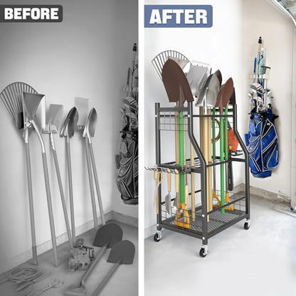WALMANN Garden Tool Organizer with Wheels, Rakes/Shovels/Yard Tools Stand - style: Medium-stand