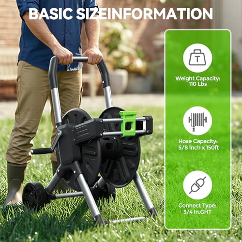 Upgrade Garden Hose Reel Cart, Holds 150 Ft 5/8" Hose With Wheels - size: 150 FT