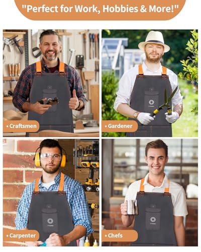 Adjustable Work Apron with Secure Multi Phone Pocket - Design for Cooking, BBQ, Gardening, Carpentry, Bartending, Serving