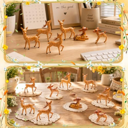Exasinine 12 Pcs Mini Deer Figurines, Woodland Animal Decor