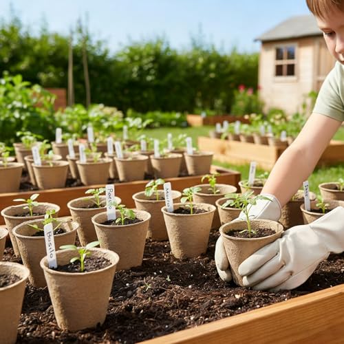 Peat Pots 150 Pack with 100 Plant Labels, 3.15 Inch Biodegradable Seedling Nursery Pots with Drainage Holes - size: 150 Pack