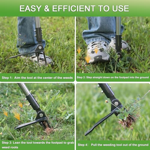 Weed Puller Tool Stand Up Hand Weeder Tool with Adjustable Long Handle, Weed Remover with Steel Head, Remove Weeds Root Easily without Bending, Pulling or Kneeling for Lawn Yard Garden (4 CLAWS) - size: 4 CLAWS