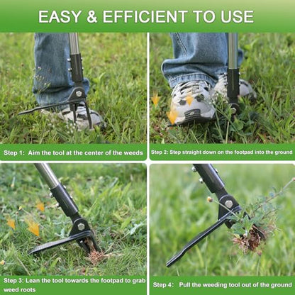 Weed Puller Tool Stand Up Hand Weeder Tool with Adjustable Long Handle, Weed Remover with Steel Head, Remove Weeds Root Easily without Bending, Pulling or Kneeling for Lawn Yard Garden (4 CLAWS) - size: 4 CLAWS