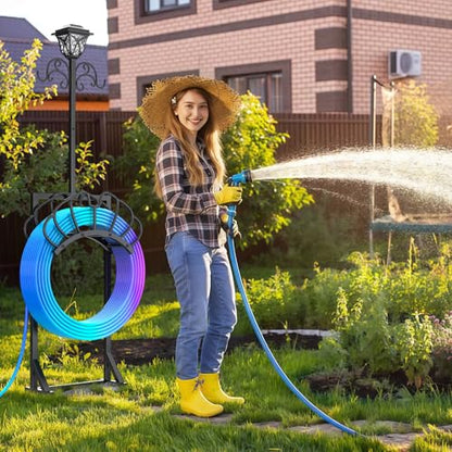 Garden Water Hose Holder with Solar Light & Shepherds Hooks for outside