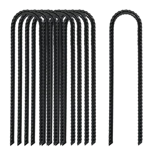 8 Inch Rebar Stakes Heavy Duty, 10 Pack Garden Stake U-Hook, Electrostatic Rust Proof Metal Stakes for Tent, Landscape,Outdoor Decorations, Fabric Ground Cover, Tube Fixing