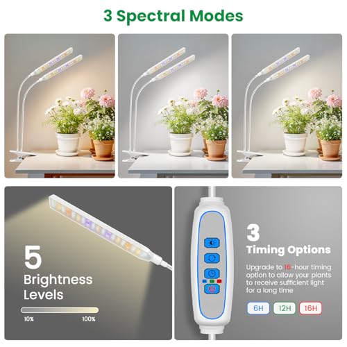 Aumtrly Plant Lights for Indoor Growing, 2 Head White Clip on Grow Lamp - color: White 1 Pack