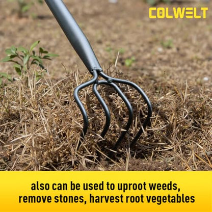 Colwelt 4 Tine Cultivator Rake 59'', 4 Prong Claw Garden Rake Long Handle