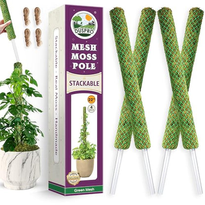 DUSPRO 4 Pack 22" Green Stackable Mesh Moss Pole for Plants - color: 4pcs Green