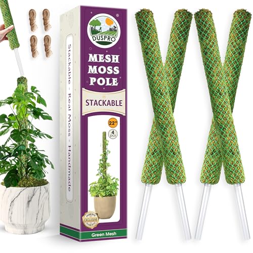 DUSPRO 4 Pack 22" Green Stackable Mesh Moss Pole for Plants - color: 4pcs Green