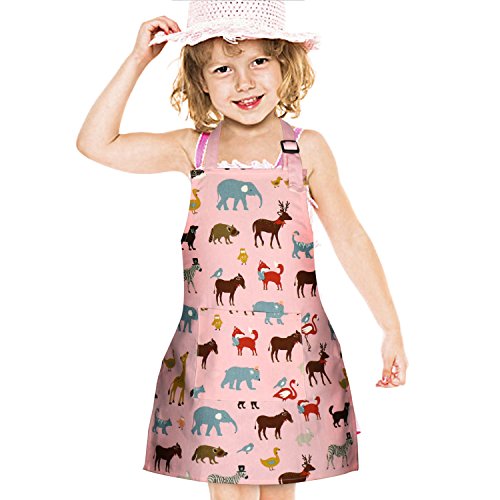 Jennice House Kids Aprons, Cotton Children Aprons with Adjustable Neck Strap Child Chef Aprons - color: Pink, size: Small