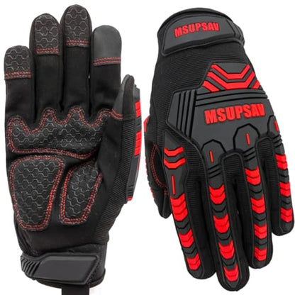 Anti-Vibration Work Gloves Men,Impact Glove,Gift,Large,Red+Black - color: Red+black, size: Large