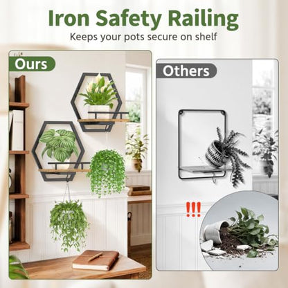 LASZOLA Plant Picture Frame Holder Shelf Wall Window Indoor, 2 Pcs Brown - color: Obsidian Black+Brown, size: 2