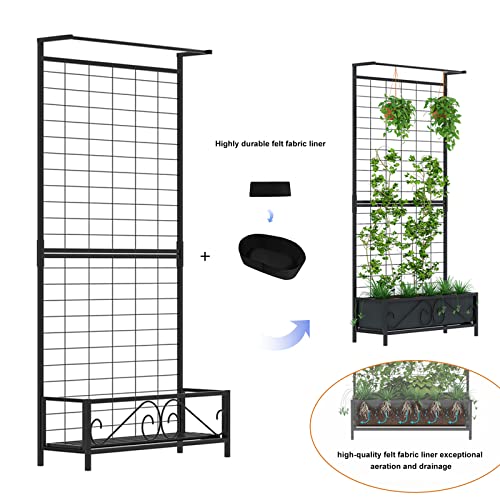Zhongma Metal Planter with Trellis Raised Bed with Trellis for Vine Climbing Plants Flowers(12.8 x 35.43 x 74 in), 74 Inch Height Privacy Screen with Hanging Plant Pot Shelf - size: 12.8 x 35.43 x 74 in