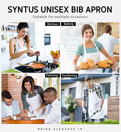 Syntus Apron for Men Women, Adjustable Cooking Kitchen Apron with 2 Pockets - color: Basic White, style: 2 Cotton
