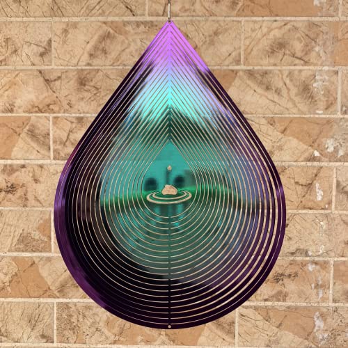 Wind Spinner Garden Indoor Outdoor Decor 3D Stainless Steel Metal Hanging Decorations, Water Droplets Shape Wind Sculptures & Spinners 12inch(Green&Purple),Gifts for Women Mom Dad Friend - color: Green&purple Water Droplets 12inch