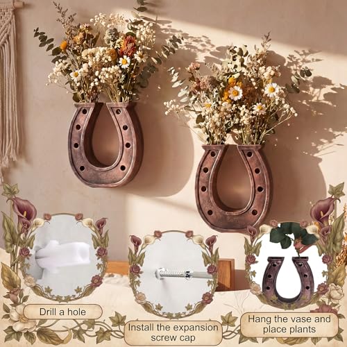 Qinyoung 1Pcs Horseshoe Hanging Wall Planters for Plants, Dry Flower Vase - style: Dry Flower Vase