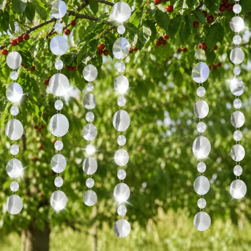 5 Pack Reflective Bird Scare Discs Set, 40 Inch Long Bird Scare Hanging Devices Double-Sided Reflectors Deterrents Keep Birds Away for Garden, Orchards, Patio, Yard (Mirror) - color: Mirror