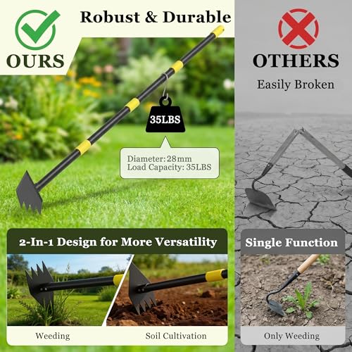 Heavy Duty Garden Hoe, 60" Adjustable Length Long Handle Hoe Garden Tool Weeding Tool for Grass Removal, Lawn Care, Soil Loosening & Cultivating