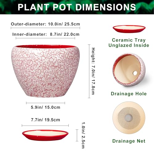 10 Inch Pots for Plants, Ceramic Planter Pots, Crackle Red - color: Crackle Red, size: 10 Inch