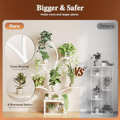 PRAISUN 51 Inch Plant Stand with Grow Lights, 8 Tiered Indoor Plant Shelf - color: White