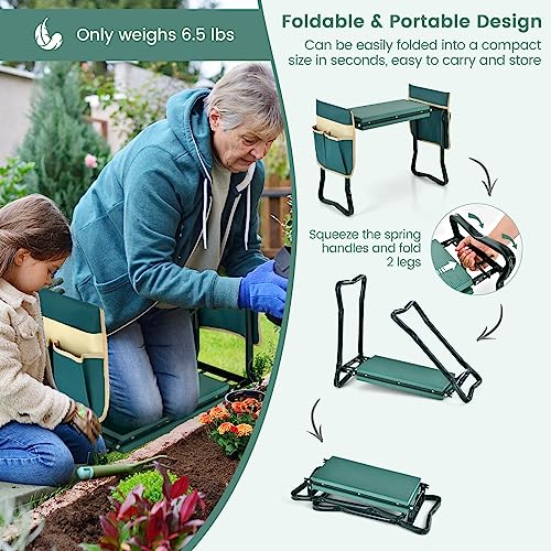 IRONMAX Garden Kneeler and Seat, Heavy Duty Foldable Gardening Bench Stool w/Soft Foam Pad & 2 Tool Storage Bags for Kneeling & Sitting, Gardening Gifts for Women Men - style: 2 Tool Storage Bags