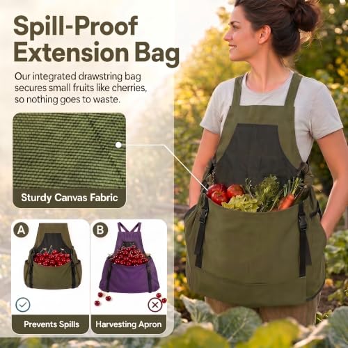 Gardening Apron with Pockets, Heavy Duty Canvas Harvest Apron - color: Green
