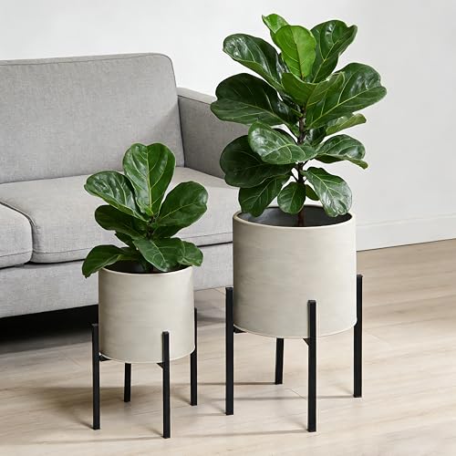 ARNIS Modern Plant Pots, Set of 2 Large Planters with Stand, Decorative Planters, Metal Pots with Drainage Holes for Living Room, Office, Garden or Balcony, 8.25 &10.5 Inch, Grey - color: Gray, size: 8.25 &10.5