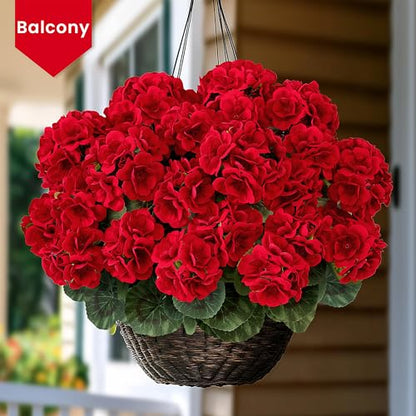 14" Artificial Red Geranium 6-Pack Silk Flowers for Outdoors