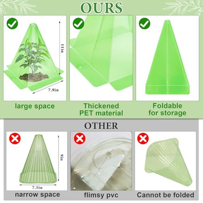 Reusable Plastic Garden Cloches, 7.8" x 11" Mini Greenhouse, 1.2mm Thick Clear Bell Covers with Metal Stakes Against Sun, Frost, Snails, Plant Protector (40pcs-Green) - size: 40pcs-green