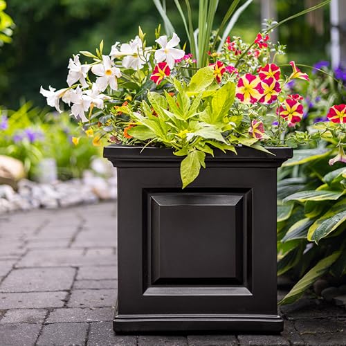 Mayne Nantucket 16in Self-Watering Square Planter, Black - color: Black