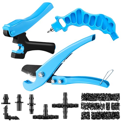 Feekoon Drip Irrigation Hole Punch Tool, 2 in 1 Drip Tubing Punch and Fitting Insertion Tool for 1/4 Inch Emitters, 16 20 25mm PE Pipe, Garden Repair(Blue,230 Irrigation Plugs) - color: Blue
