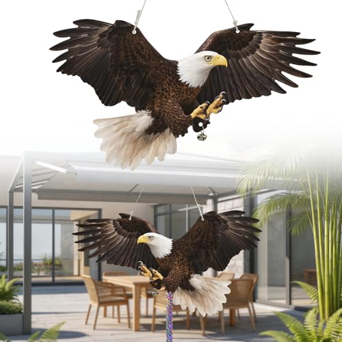 Flat Fake Eagle to Keep Pigeon Woodpecker Animals Away, 2 Pack Hanging Fake Eagle with Reflective Tape for Scare Animals Away, Waterproof Outdoor Decor for Garden Balcony Window Backyard Front Porch - color: 2pcs-black Eagle 02