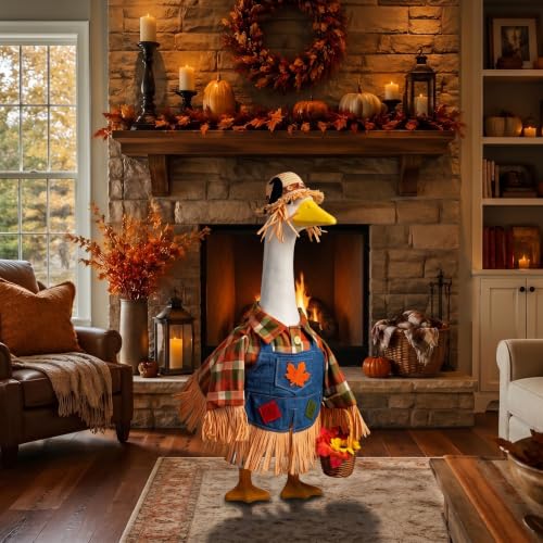 Fall Scarecrow Porch Goose Outfits Fits 23" Yard Outdoor Patio Goose Statue - color: Scarecrow