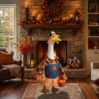 Fall Scarecrow Porch Goose Outfits Fits 23" Yard Outdoor Patio Goose Statue - color: Scarecrow