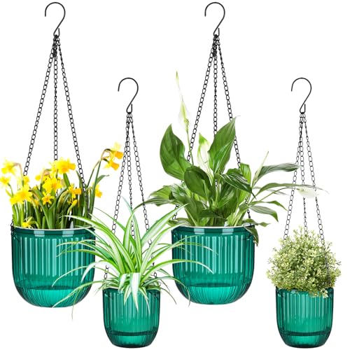 4 Pcs 6.5'' 4.5'' Hanging Self Watering Pot for Indoor Plant, Green - color: Emerald, size: 6.5'' 4.5''