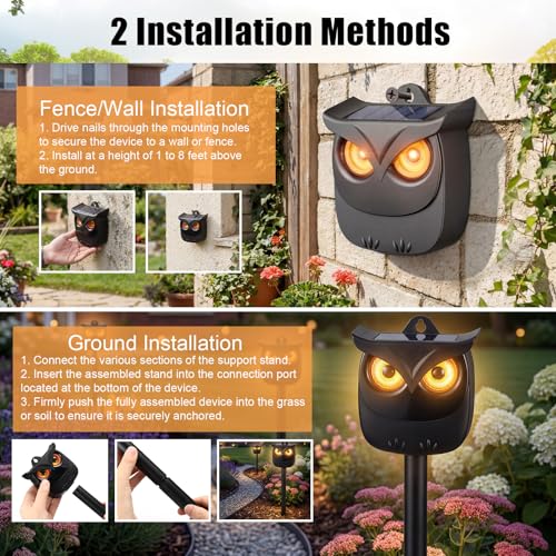 2 Pack Solar Owl Animal Repeller Outdoor for Raccoon Deer Squirrel