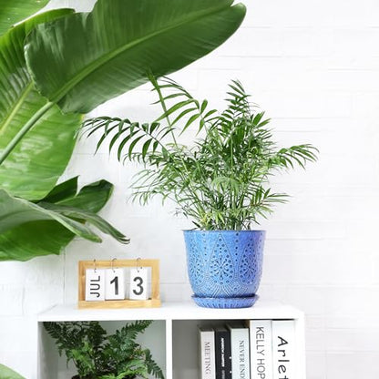 Gepege 8 Inch Ceramic Plant Pot with Drainage & Saucer - color: Blue, size: 8 Inch