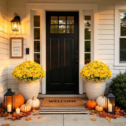 48Pcs Artificial Mums Fall Faux Flowers for Outdoor Planters, Yellow - color: Yellow-48pcs