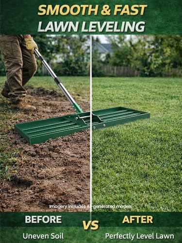 Lawn Leveling Rake, 30x10 in Adjustable Leveler for Yard & Garden