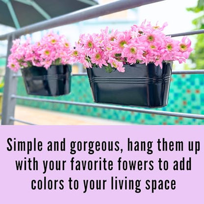 LaLaGreen Rail Planter (9.8 in, 5 Pack) Black Metal Balcony Porch Pots - size: 9.8" (25 cm) x 5 Pack