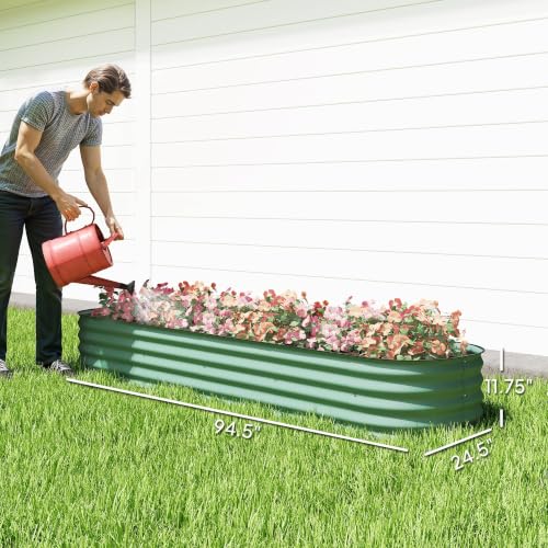 Outsunny 8' x 2' x 1' Galvanized Raised Garden Bed Kit, Green - color: Green, size: 8' x 2' x 1'