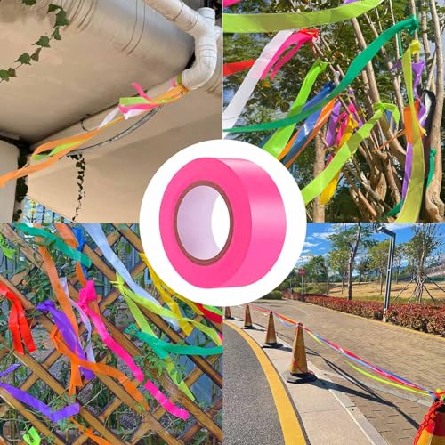 6 Pack Pink Flagging Tape, Non-Adhesive Plastic Ribbon Neon Marking Roll - color: Pink