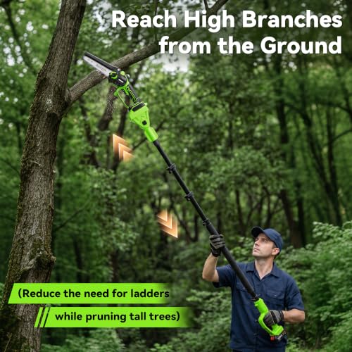BUYJOY 4-in-1 Electric Pruning Shears & 6 Inch Pole Saw Combo - color: Green