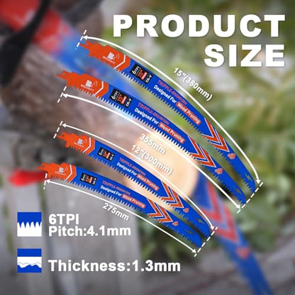 Arc Edge Reciprocating Saw Blades 12+15inch 6TPI for Pruning 4pcs - size: 15 inch + 12 inch