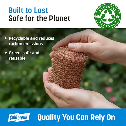 Coldbreak Copper Mesh Rodent Control – 5" x 100' Rustproof Copper Wool Roll for Wall Hole Filler, Rodent Control, Bat & Snail Blocker – Perfect for Hole Sealing, Gardening & Water Pipe Openings - size: 100'