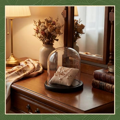 Suclain 4Pc Glass Dome Cloche with Wood Base, Black, 4.3" X 3.8" - color: Black, size: 4.3" X 3.8"