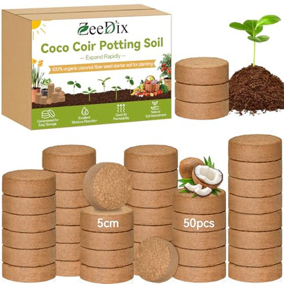 ZeeDix 50 Pack 50mm Organic Coco Coir Pellets Seed Starter Soil - size: 50mm-50pack